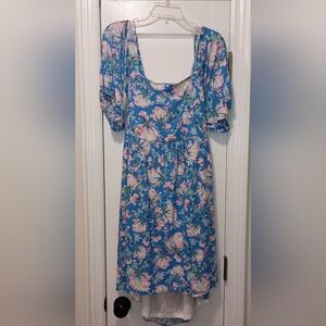 Emily Wonder Blue Pink floral Print Open Back Bow Tie 2X